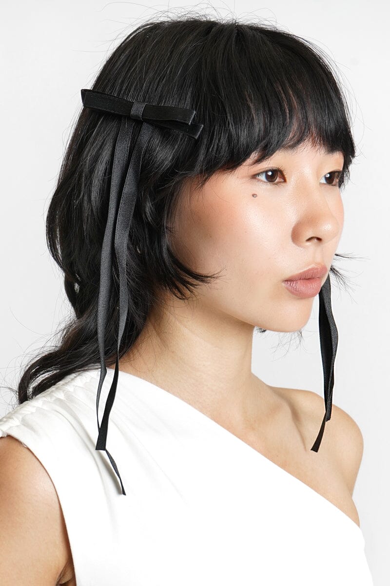 Satin Bow Clip Set Hair NOCTEX Black
